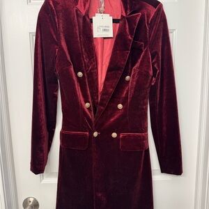 Velvet Double-Breasted Burgundy blazer dress w/ gold button detail